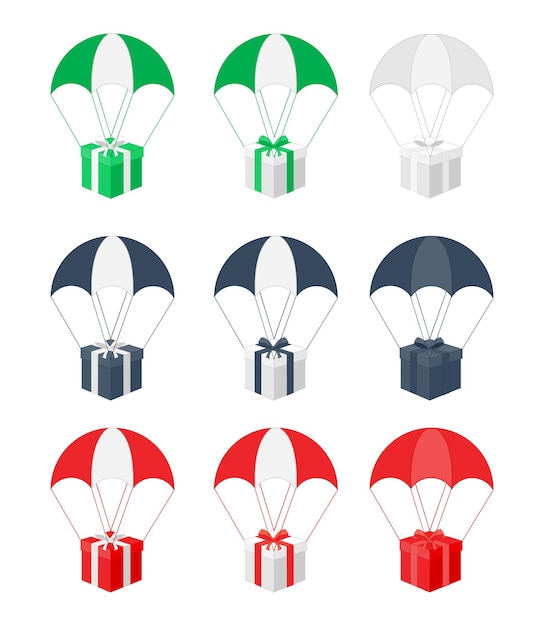 Vecteur ensemble de cadeaux sur parachutes