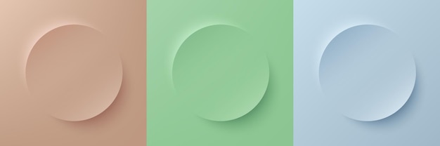 Ensemble de cadre de cercle abstrait 3d beige clair vert et bleu pastel pour l'affichage du produit