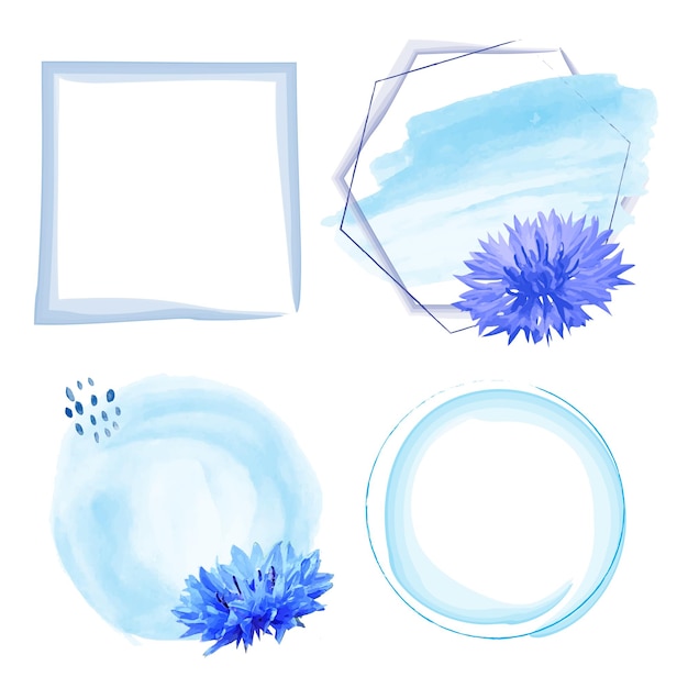 Vecteur ensemble de cadre fleur aquarelle bleuets