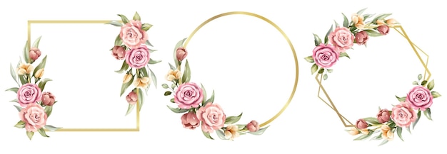 Vecteur ensemble de cadre floral aquarelle pour logo monogramme de mariage