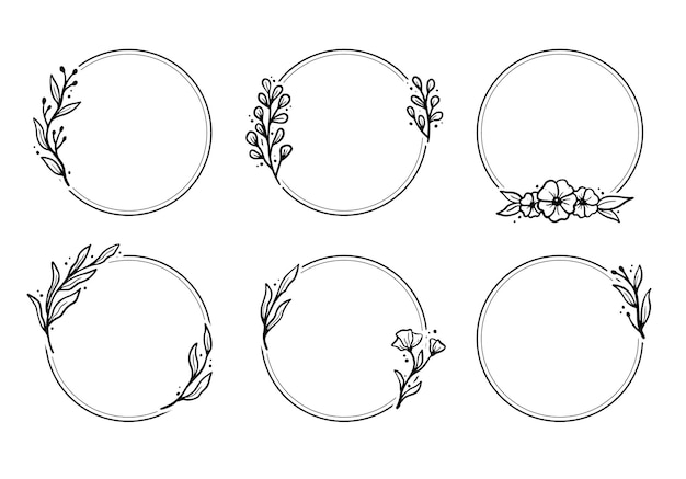 Vecteur ensemble de cadre floral géométrique, bordure avec feuilles, couronnes, éléments floraux.