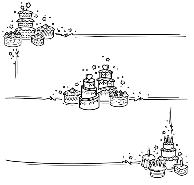 Ensemble de cadre de gâteau. Gâteau de collection d'éléments et d'icônes. Vecteur