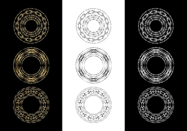 Ensemble De Cadre Rond Décoratif Doré Pour La Conception Avec Ornement Floral Un Modèle Pour L'impression