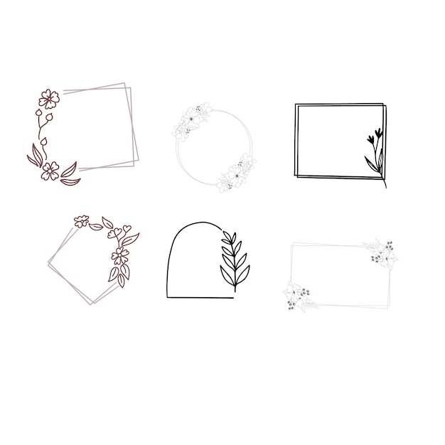 Ensemble de cadres botaniques monochromes avec feuilles et baies couronne de bord florale vectorielle pour invitati