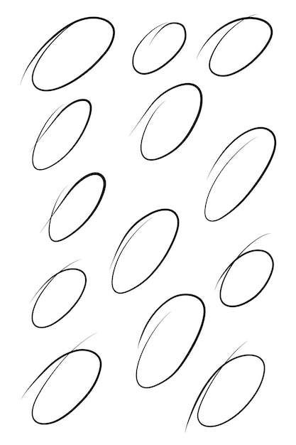 Vecteur ensemble de cadres de cercle de surbrillance ovales de marqueur de doodle dessinés à la main modèle de ligne d'ovales et d'ellipses