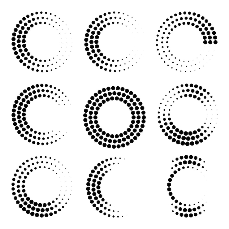 Vecteur ensemble de cadres circulaires en pointillés de demi-teintes.