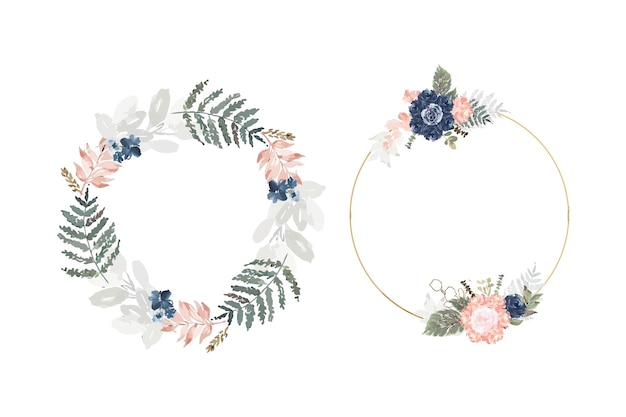 Ensemble de cadres floraux à l'aquarelle avec des fleurs colorées dessinées à la main et des feuilles vertes pour les cartes de mariage