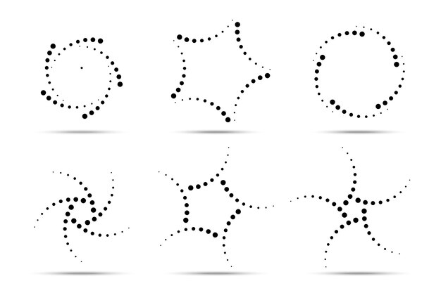 Ensemble De Cadres En Pointillés Circulaires En Demi-teintes Icônes De Points De Cercle Isolés Sur Fond Blanc