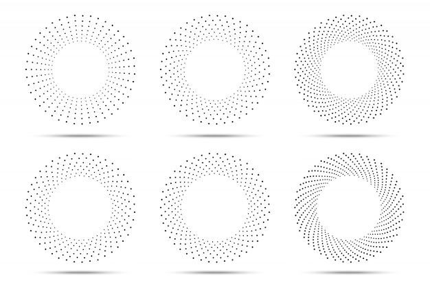 Ensemble De Cadres En Pointillés Circulaires En Demi-teintes. Points De Cercle Isolés