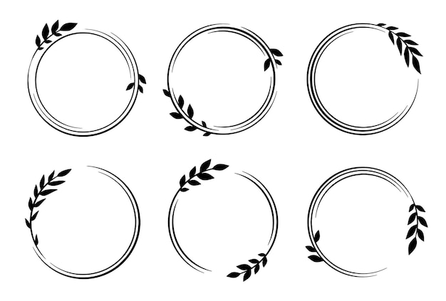 Ensemble de cadres ronds avec feuilles Éléments de design vectoriel
