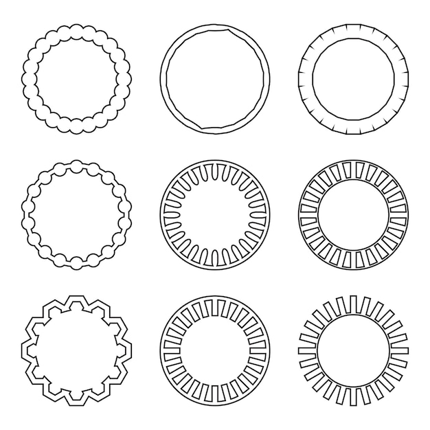 Vecteur ensemble de cadres de style linéaire cadre de cercle et cadre vintage rond cadre vintage et ornement de bordure ronde emblème linéaire illustration vectorielle design plat