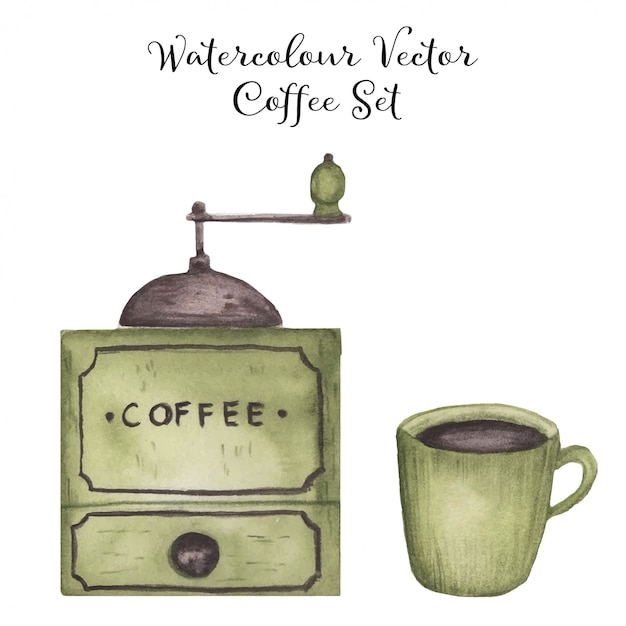 Vecteur ensemble de café aquarelle