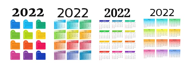 Ensemble De Calendriers Pour 2022 Isolé Sur Fond Blanc. Du Dimanche Au Lundi, Modèle D'affaires. Illustration Vectorielle