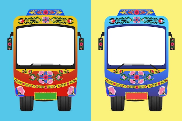 Ensemble De Camions Colorés Avec Un Motif De Fleurs Colorées Sur Le Devant