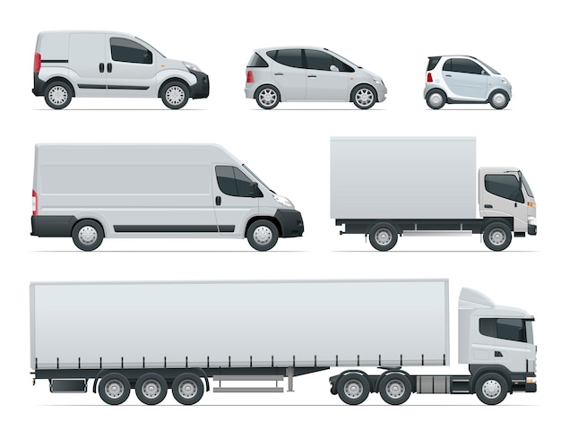 Vecteur ensemble de camions de fret vue latérale des véhicules de livraison