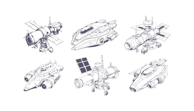 Vecteur ensemble de caractères spatiaux dessinés à la main