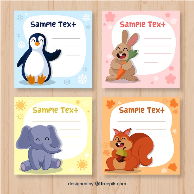 Ensemble De Cartes Avec De Beaux Animaux Et Modèle