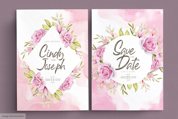 Ensemble De Cartes D & # 39; Invitation Aquarelle Roses Roses