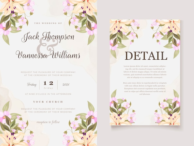 Ensemble De Cartes D'invitation De Belles Fleurs De Lys Floral