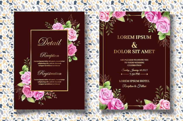 Ensemble De Cartes D & # 39; Invitation De Mariage De Belles Fleurs