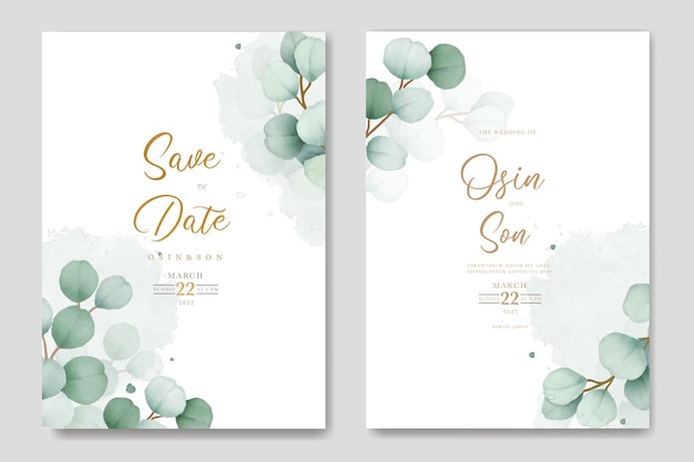 Ensemble de cartes d'invitation de mariage eucalyptus élégant