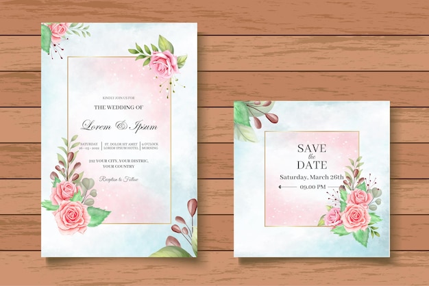 Ensemble De Cartes D'invitation De Mariage Floral Aquarelle