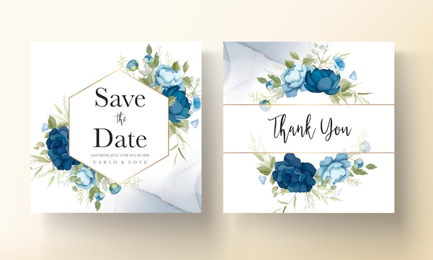 Ensemble De Cartes D'invitation De Mariage Floral Bleu