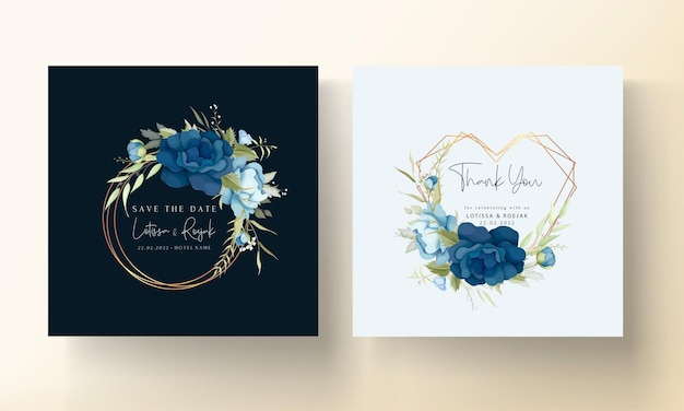 Ensemble De Cartes D'invitation De Mariage Floral Bleu