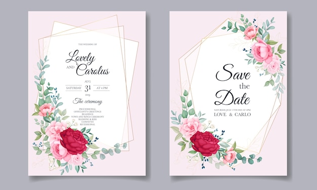 Ensemble De Cartes D'invitation De Mariage Floral Magnifique