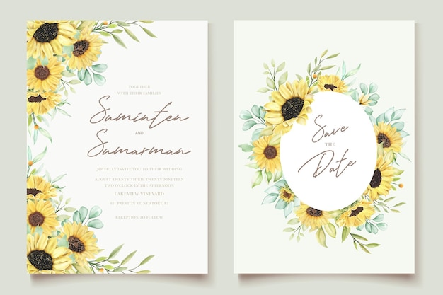 ensemble de cartes d'invitation de mariage tournesol aquarelle