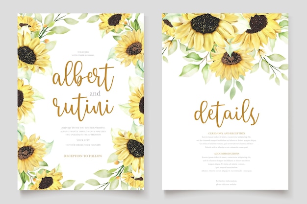 Ensemble De Cartes D'invitation De Mariage Tournesol Aquarelle