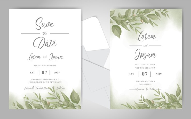 Ensemble de cartes d'invitation de mariage de verdure