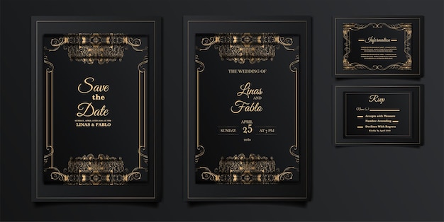 Ensemble de cartes de luxe d'invitation de mariage