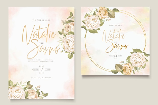 Ensemble De Cartes De Mariage Fleurs Roses Dessinées à La Main