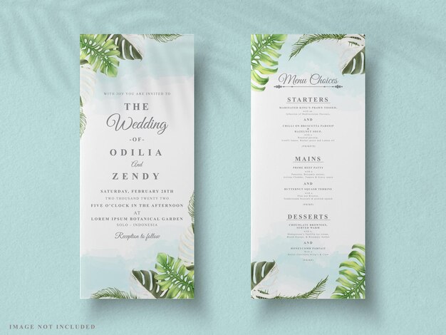 Ensemble De Cartes De Mariage Verdure Feuilles D'été