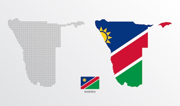 Vecteur ensemble de cartes politiques de la namibie avec des régions isolées et drapeau sur fond blanc