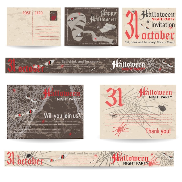 Vecteur ensemble de cartes postales vintage et bannières pour la fête d'halloween