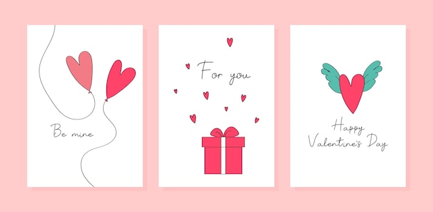 Vecteur un ensemble de cartes simples minimalistes pour la saint-valentin, des valentines pour les amoureux avec félicitations