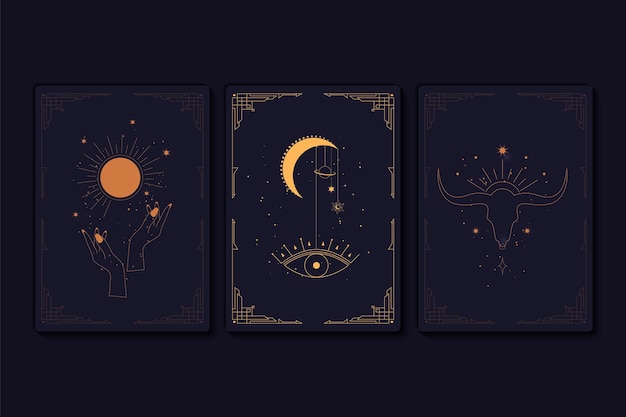 Ensemble De Cartes De Tarot Mystiques éléments De Symboles ésotériques Occultes Alchimiques Et Sorcières