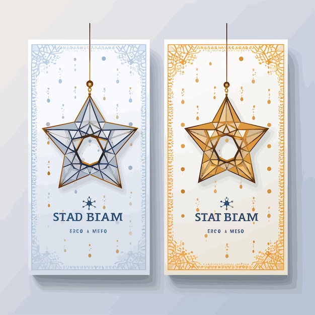 Vecteur un ensemble de cartes de vœux du ramadan kareem, des invitations, des lanternes suspendues dessinées à la main et des guirlandes lumineuses.