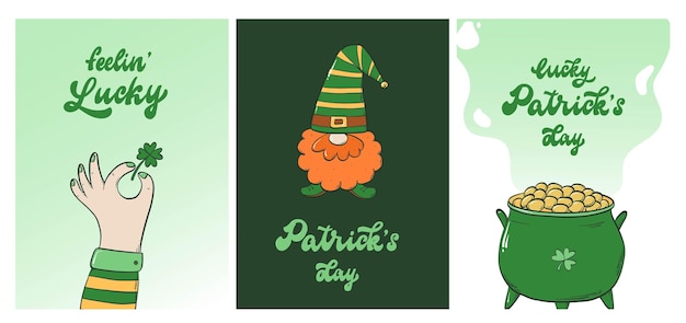 Vecteur ensemble de cartes de voeux pour la saint-patrick, affiches, bannières, invitations décorées de gribouillis et de citations