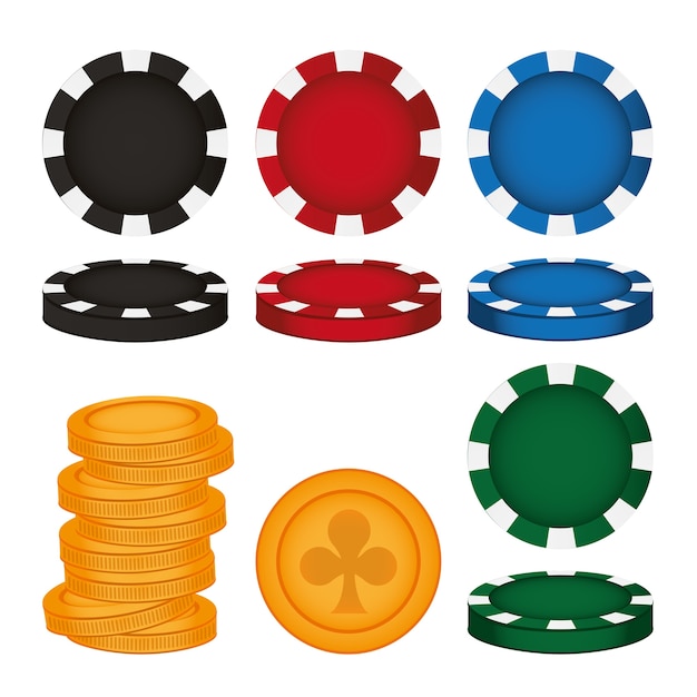 Vector Illustration De Différents Jetons De Casino De Couleur Rouge, Bleu,  Vert Et Noir Avec Costumes De Carte. Jetons De Poker. Gambling Chips. Jetons  De Casino D'une Valeur Nominale Clip Art Libres