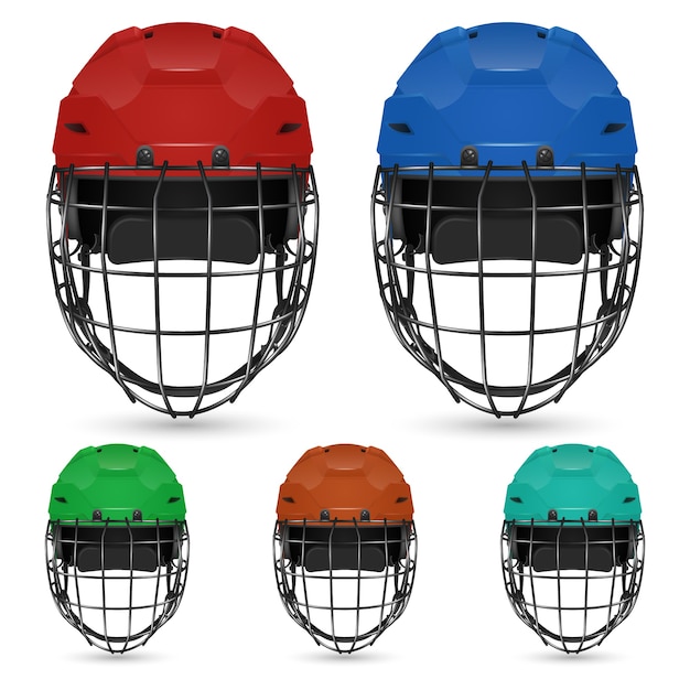 Ensemble De Casques De Hockey De Gardien De But, Isolés.