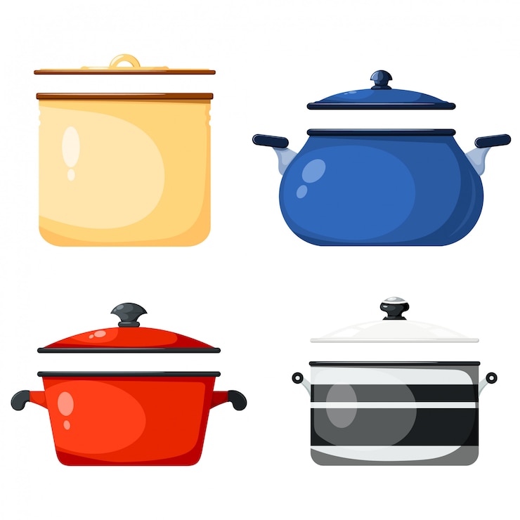 Vecteur ensemble de casseroles, accessoires de cuisine