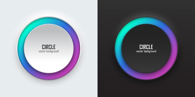 Ensemble de cercles 3D réalistes jaunes et orange éclairant l'éclairage au néon Des cadres de cercles sur un fond blanc et noir dans le style du néomorphisme Éléments de conception Vue supérieure du podium vecteur EPS10
