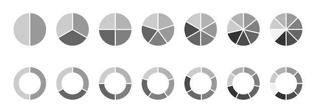 Ensemble de cercles isolés Diagrammes de pie Ensemble de circles Élément infographique forme ronde Illustration vectorielle