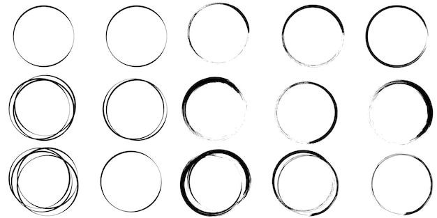 Ensemble de cercles, de mises en évidence, de lignes dessinées à la main, de cadres de Doodle, de lignes de stylos à griffon, d'illustrations vectorielles.