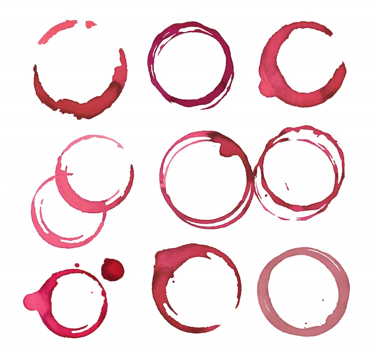 Vecteur ensemble de cercles de taches de vin rouge