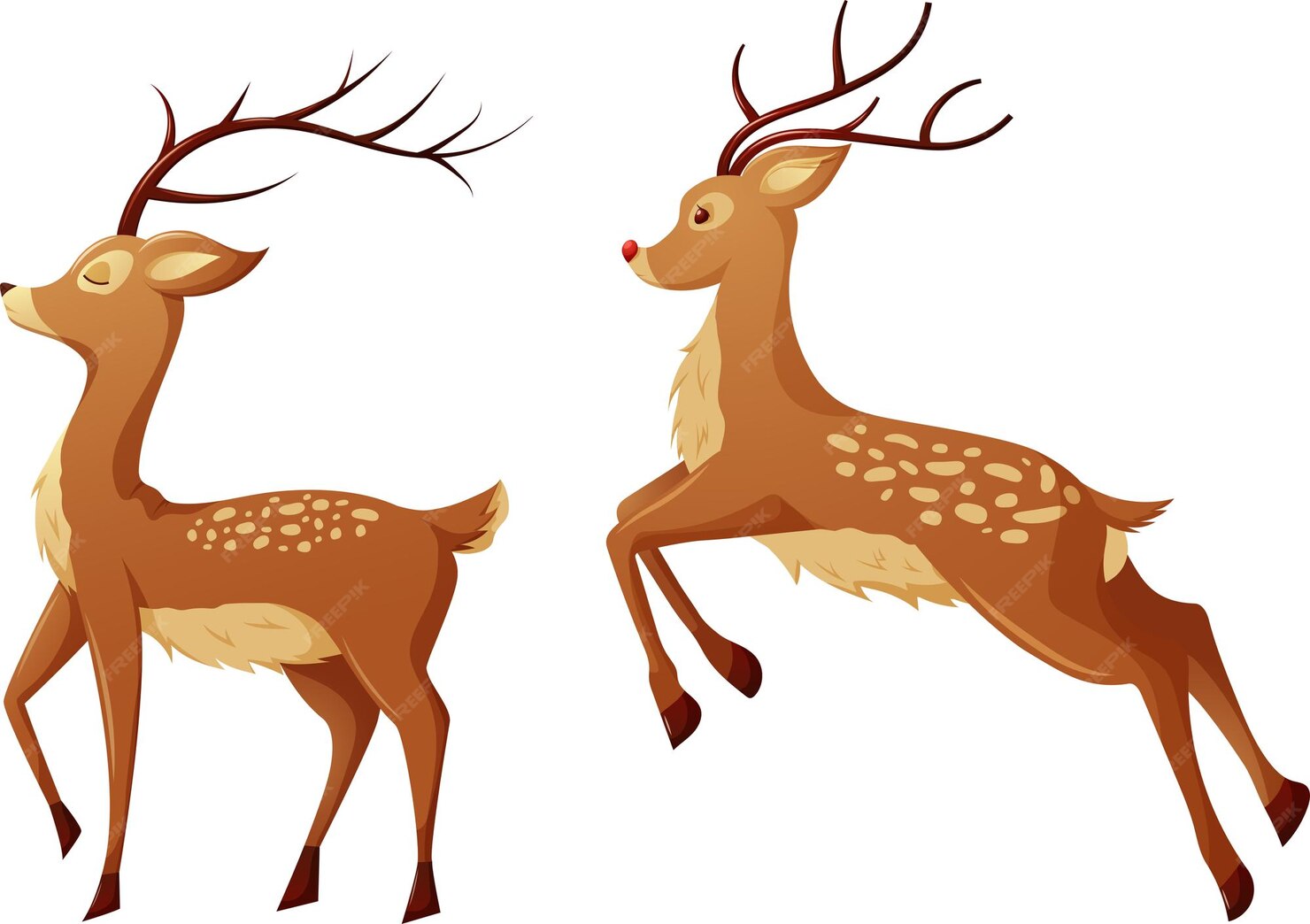 Ensemble De Cerfs Sautant Et Cerf De Noël Debout Dans Un Style Dessin
