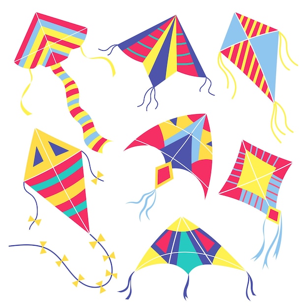 Ensemble de cerfs-volants colorés de dessin animé ornemental